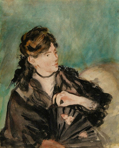 Portrait of Berthe Morisot with a Fan White Modern Wood Framed Art Print with Double Matting by Manet, Edouard