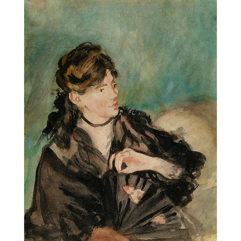Portrait of Berthe Morisot with a Fan Gold Ornate Wood Framed Art Print with Double Matting by Manet, Edouard
