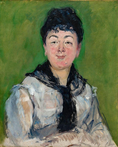 Portrait of a Woman with a Black Fichu Black Ornate Wood Framed Art Print with Double Matting by Manet, Edouard