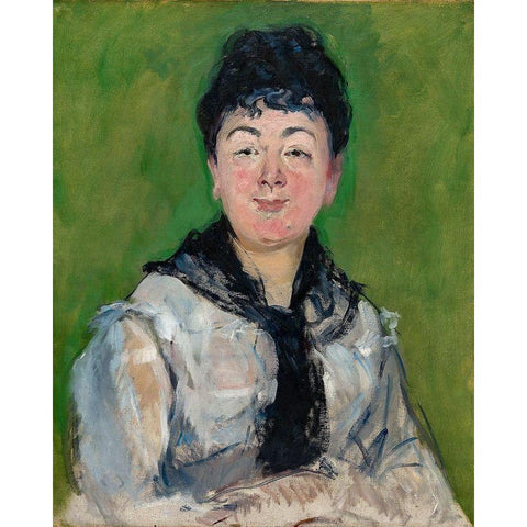 Portrait of a Woman with a Black Fichu White Modern Wood Framed Art Print by Manet, Edouard