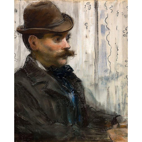 Portrait of Alphonse Maureau Black Modern Wood Framed Art Print with Double Matting by Manet, Edouard