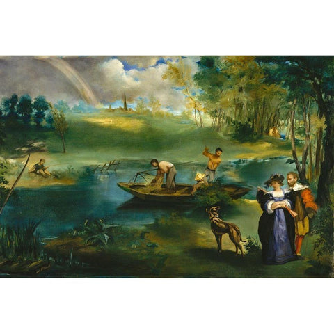 Fishing Black Modern Wood Framed Art Print with Double Matting by Manet, Edouard