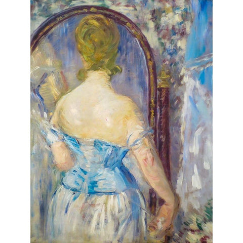 Woman Before a Mirror Gold Ornate Wood Framed Art Print with Double Matting by Manet, Edouard