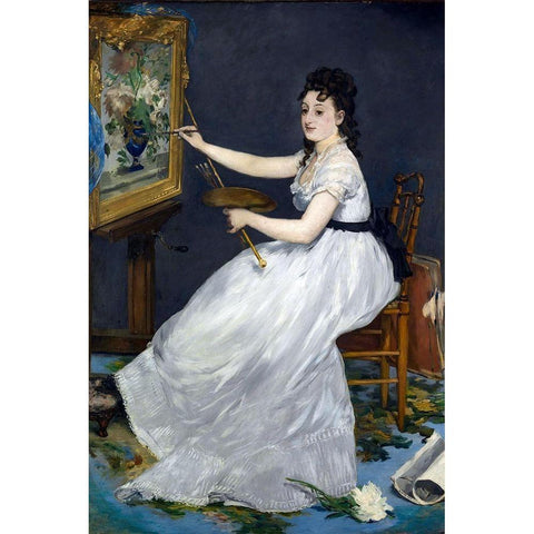 Portrait of Eva Gonzales in Manets studio White Modern Wood Framed Art Print by Manet, Edouard