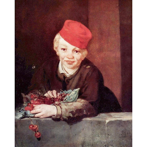 Boy with cherries Gold Ornate Wood Framed Art Print with Double Matting by Manet, Edouard