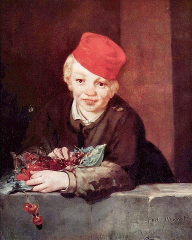 Boy with cherries White Modern Wood Framed Art Print with Double Matting by Manet, Edouard