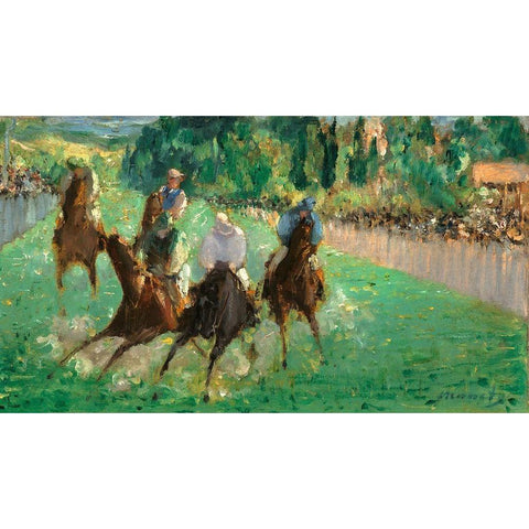 At the Races Black Modern Wood Framed Art Print with Double Matting by Manet, Edouard