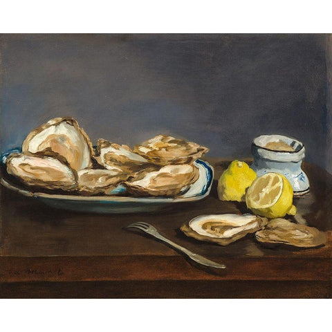 Oysters Black Modern Wood Framed Art Print with Double Matting by Manet, Edouard