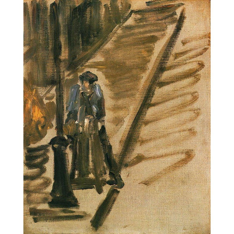 Rue Mossnier with Knife Grinder Black Modern Wood Framed Art Print with Double Matting by Manet, Edouard