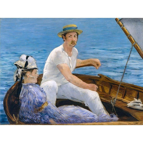 Boating Black Modern Wood Framed Art Print with Double Matting by Manet, Edouard