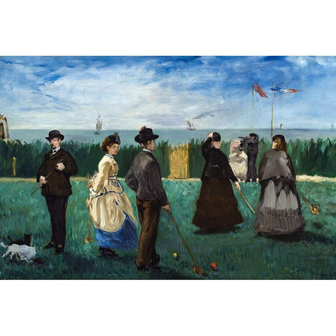 The Croquet Party White Modern Wood Framed Art Print by Manet, Edouard