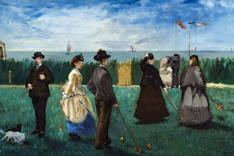 The Croquet Party White Modern Wood Framed Art Print with Double Matting by Manet, Edouard