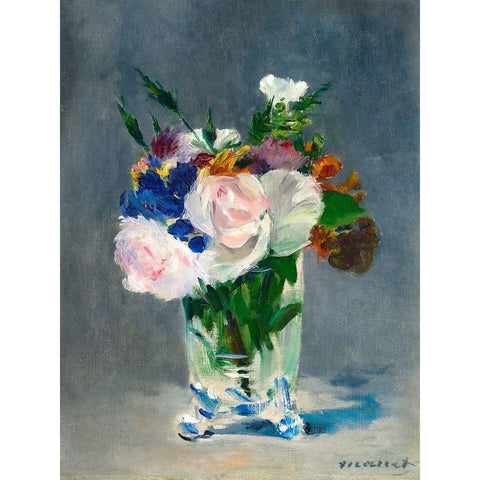 Flowers in a Crystal Vase White Modern Wood Framed Art Print by Manet, Edouard