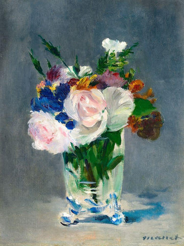 Flowers in a Crystal Vase White Modern Wood Framed Art Print with Double Matting by Manet, Edouard