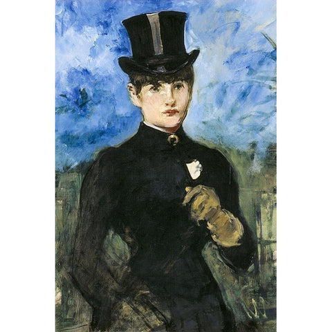 Horsewoman, Fullface Gold Ornate Wood Framed Art Print with Double Matting by Manet, Edouard