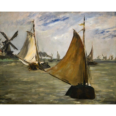 Marine in Holland Black Modern Wood Framed Art Print with Double Matting by Manet, Edouard