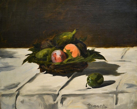 Basket of Fruit Black Ornate Wood Framed Art Print with Double Matting by Manet, Edouard