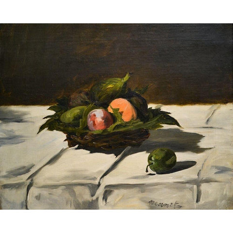 Basket of Fruit White Modern Wood Framed Art Print by Manet, Edouard