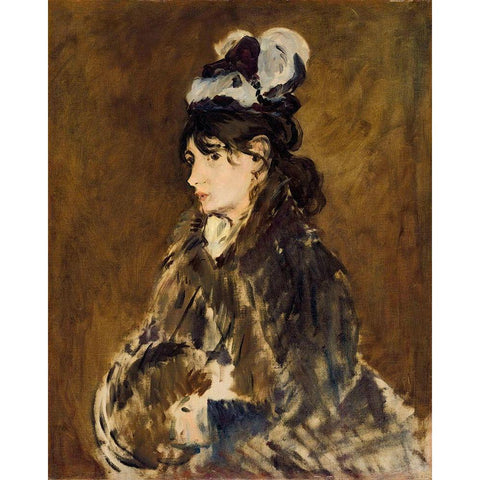 Berthe Morisot at Le Manchon Gold Ornate Wood Framed Art Print with Double Matting by Manet, Edouard