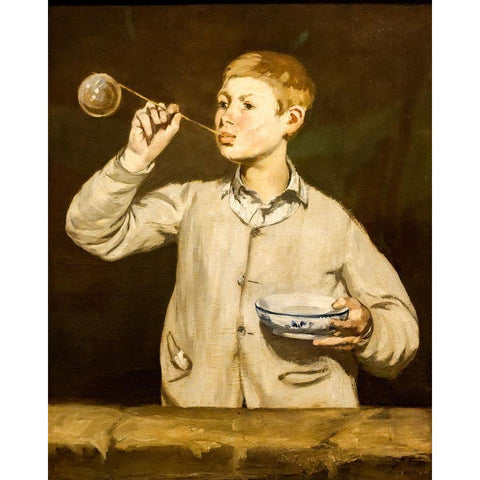 Boy blowing bubbles Black Modern Wood Framed Art Print with Double Matting by Manet, Edouard