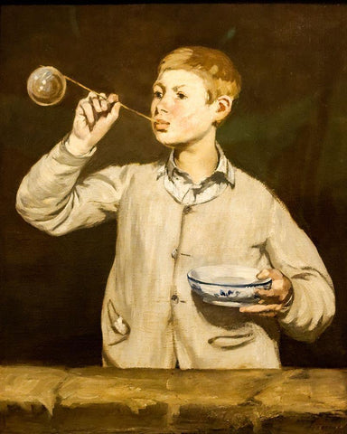 Boy blowing bubbles Black Ornate Wood Framed Art Print with Double Matting by Manet, Edouard