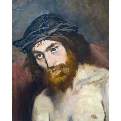 Head of Christ Black Modern Wood Framed Art Print with Double Matting by Manet, Edouard