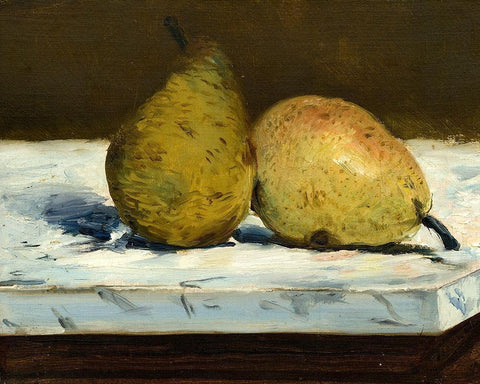 Pears White Modern Wood Framed Art Print with Double Matting by Manet, Edouard