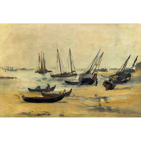 The beach at low tide Gold Ornate Wood Framed Art Print with Double Matting by Manet, Edouard