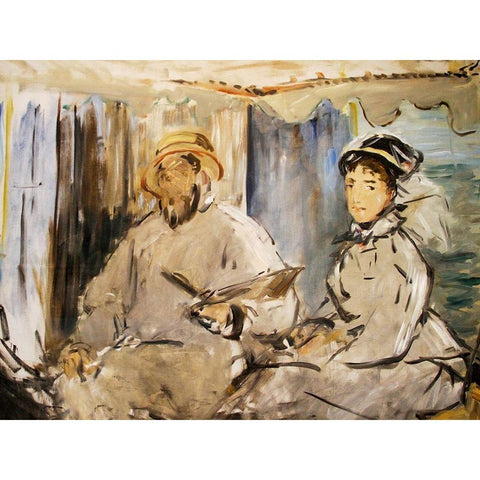 Monet in his Studio White Modern Wood Framed Art Print by Manet, Edouard