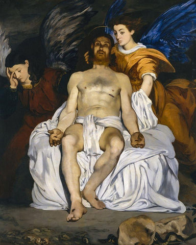 The Dead Christ with Angels White Modern Wood Framed Art Print with Double Matting by Manet, Edouard