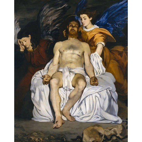 The Dead Christ with Angels White Modern Wood Framed Art Print by Manet, Edouard