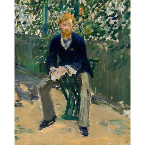 George Moore in the Artists Garden Gold Ornate Wood Framed Art Print with Double Matting by Manet, Edouard