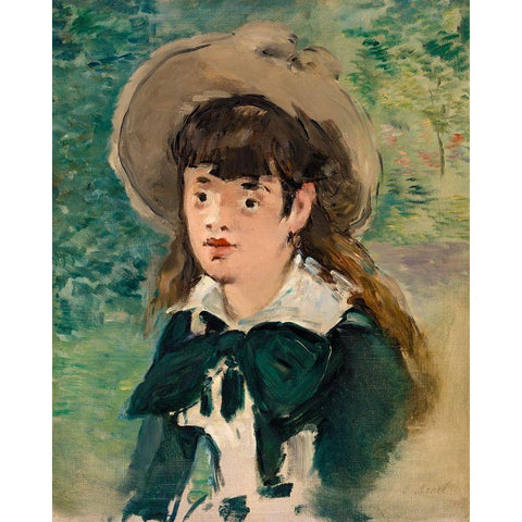 Young Girl on a Bench White Modern Wood Framed Art Print by Manet, Edouard