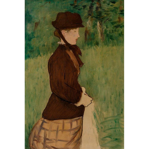 Young Woman in a Garden Gold Ornate Wood Framed Art Print with Double Matting by Manet, Edouard