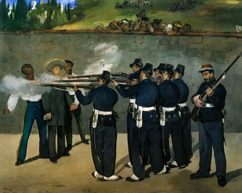 The Execution of Emperor Maximilian of Mexico, June 19, 1867 White Modern Wood Framed Art Print with Double Matting by Manet, Edouard