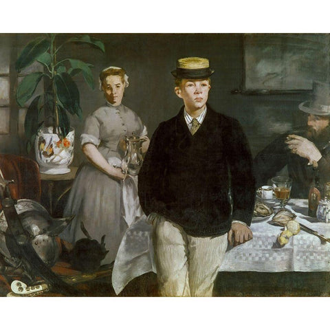 Luncheon in the Studio Gold Ornate Wood Framed Art Print with Double Matting by Manet, Edouard