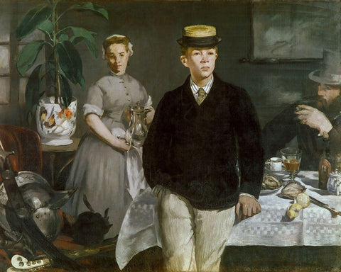 Luncheon in the Studio White Modern Wood Framed Art Print with Double Matting by Manet, Edouard