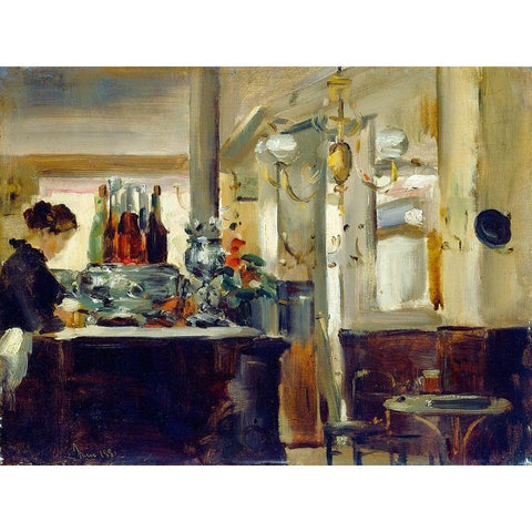 Bon Bock Cafe Gold Ornate Wood Framed Art Print with Double Matting by Manet, Edouard style of