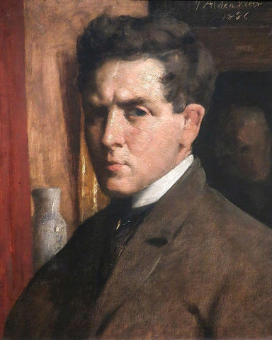 Self Portrait Black Ornate Wood Framed Art Print with Double Matting by Weir, J Alden