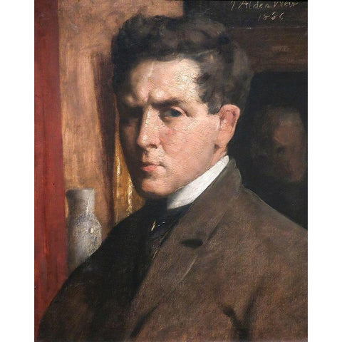 Self Portrait White Modern Wood Framed Art Print by Weir, J Alden