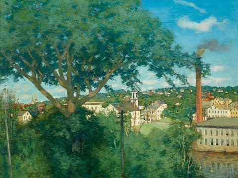 The Factory Village Black Ornate Wood Framed Art Print with Double Matting by Weir, J Alden