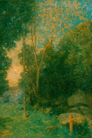 Pan and the Wolf Black Ornate Wood Framed Art Print with Double Matting by Weir, J Alden