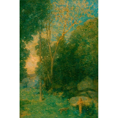 Pan and the Wolf Black Modern Wood Framed Art Print by Weir, J Alden