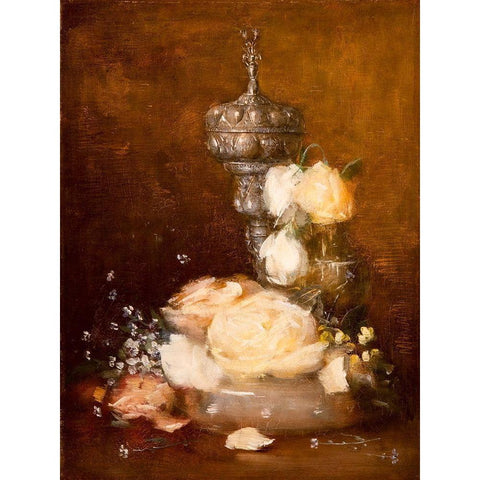 Silver Chalice with Roses Black Modern Wood Framed Art Print with Double Matting by Weir, J Alden