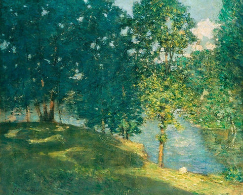 Afternoon by the Pond White Modern Wood Framed Art Print with Double Matting by Weir, J Alden