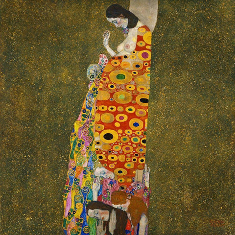 Hope, II White Modern Wood Framed Art Print by Klimt, Gustav