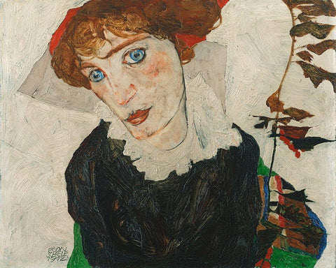 Portrait of Wally Neuzil Black Ornate Wood Framed Art Print with Double Matting by Schiele, Egon