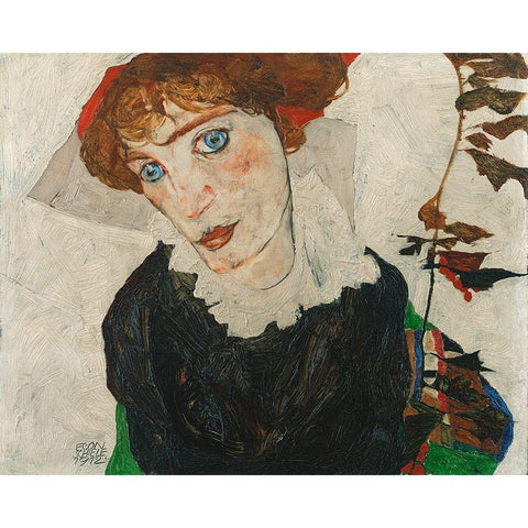 Portrait of Wally Neuzil Gold Ornate Wood Framed Art Print with Double Matting by Schiele, Egon