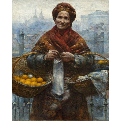 Jewish woman selling oranges White Modern Wood Framed Art Print by Gierymski, Aleksander