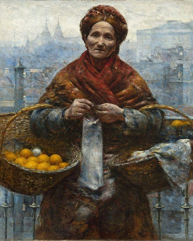 Jewish woman selling oranges White Modern Wood Framed Art Print with Double Matting by Gierymski, Aleksander